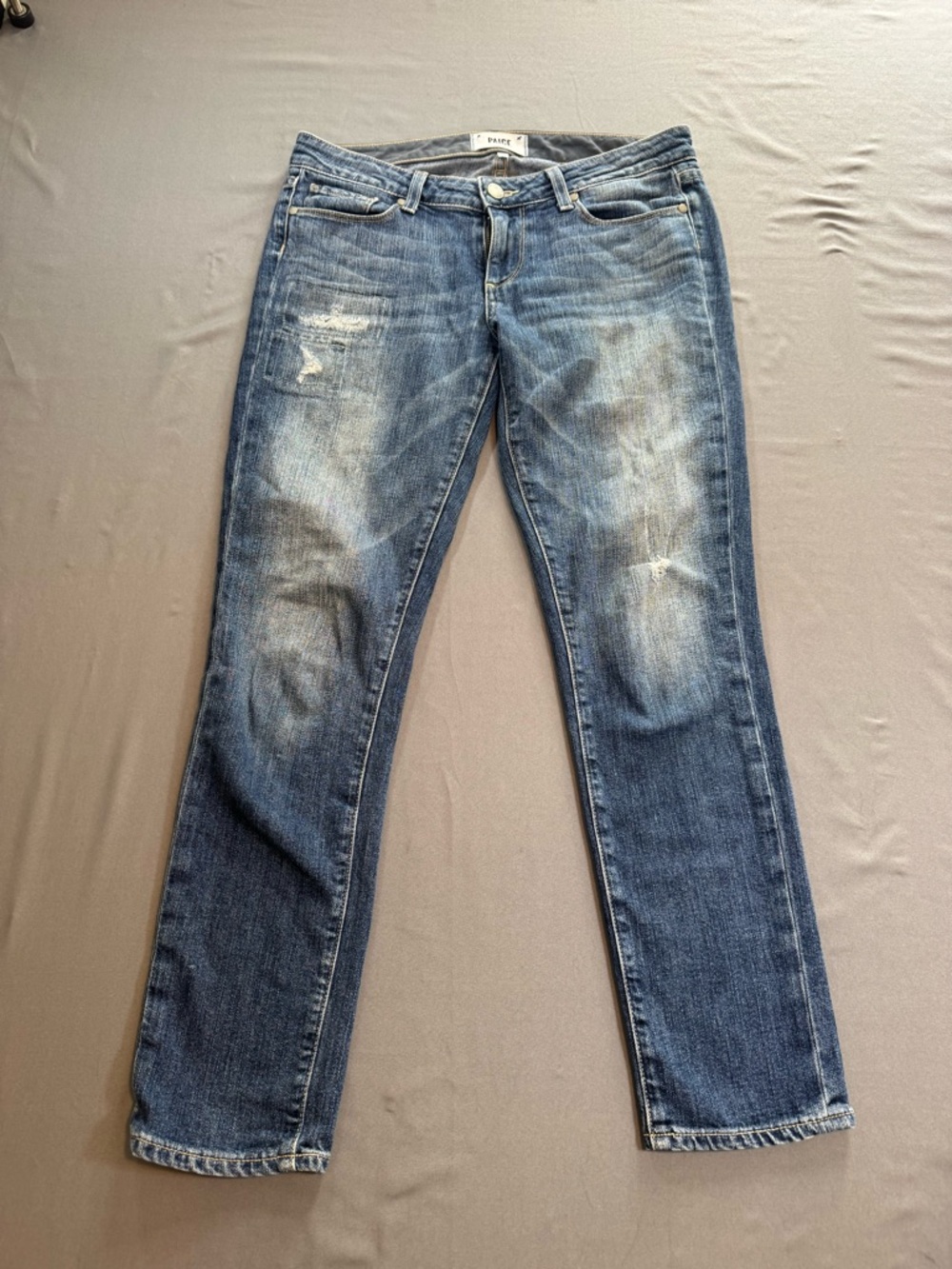 PAIGE Women's Straight Leg Distressed Blue Jeans Skyline Ankle Peg Size 27